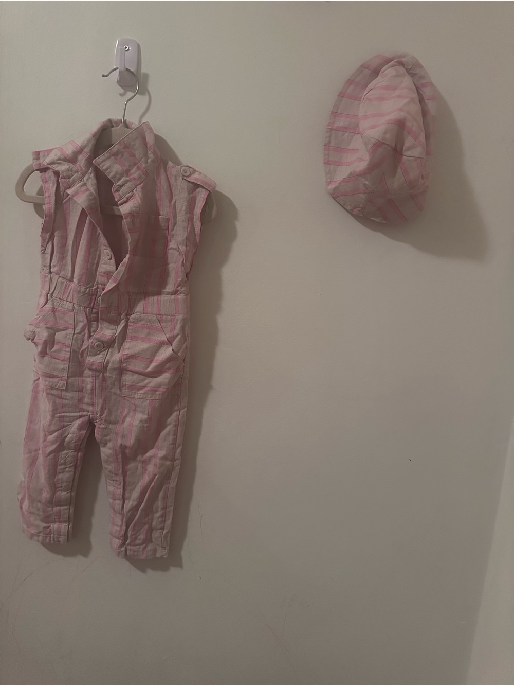 Pink Striped Baby Romper with Matching Cap 18 months